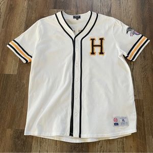 HUF White Baseball Jersey with Black & Gold Trim
